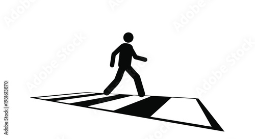 Silhouette of a person walking across a black and white striped crosswalk