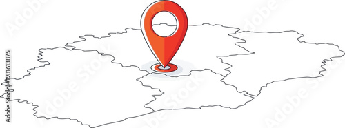 Map illustration shows location marker on geographic area outline