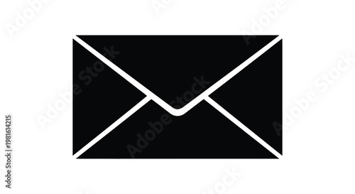 A stark geometric representation of an envelope shown as a black silhouette