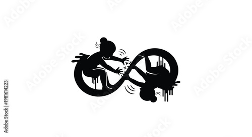 Two figures intertwined in an endless loop, symbolizing connection and the cyclical nature of life.