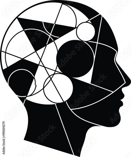 Black Head Silhouette with Geometric Shapes