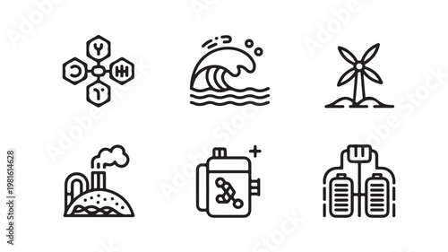Sustainable Energy Icons Set featuring Renewable Wind Solar and Green Technology Symbols