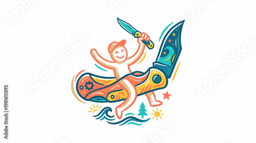 Joyful Person Riding a Floating Pocket Knife