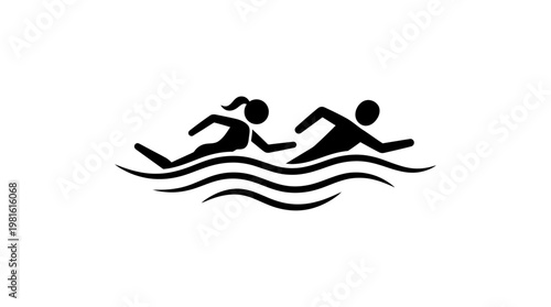 Swimming Icon with Male and Female Swimmers