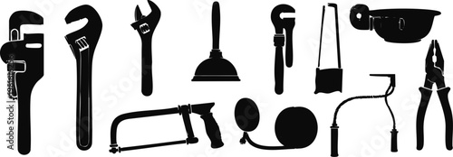 Plumbing Tools and Home Maintenance Vector Icon Set