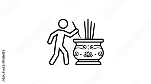 Icon of Person Lighting Incense Sticks at Temple