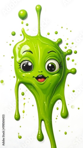 A green gooey creature with a cheerful face