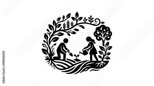 People Gardening in a Nature-Inspired Circular Design