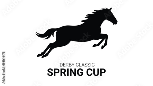 Spring Cup Derby Classic logo featuring a black silhouette of a powerful horse jumping or galloping on a white background, ideal for equestrian sports branding.