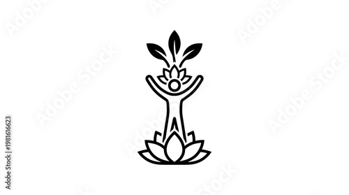Wellness Emblem Person Blossoming with Nature Elements
