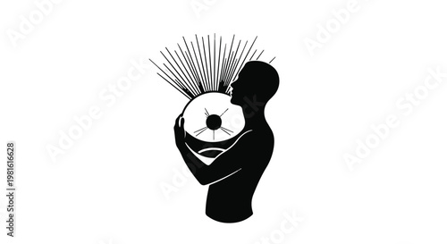 Silhouette of a person holding a radiant sun-like orb