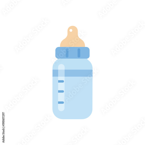 Vector of a light blue baby bottle with a yellow nipple.