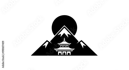 Black and white mountain landscape.