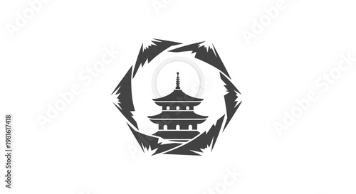 Black and white pagoda icon.