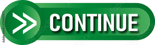 Εκτύπωση καμβά Green button with continue text for user interface navigation isolated on transp