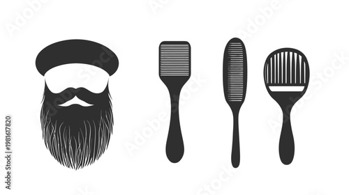 A stylized illustration features a man with a cap and beard alongside three tools