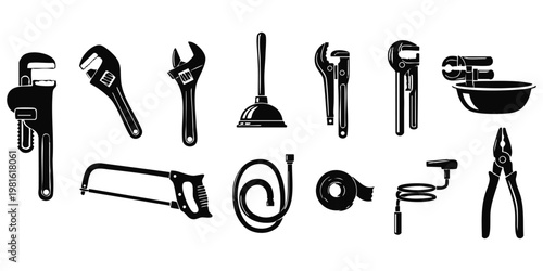 Plumbing Tools and Home Maintenance Vector Icon Set