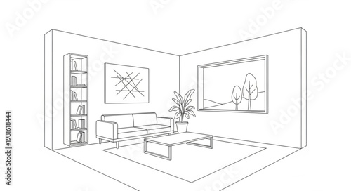 Sketch of a Cozy Living Room Interior Design.