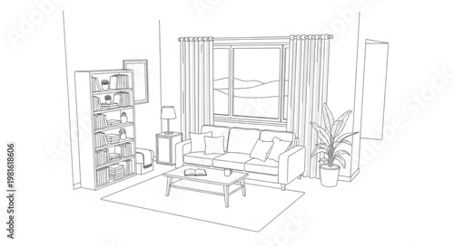 Sketch of a Cozy Living Room Interior Design.