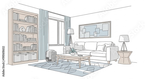 Sketch of a Cozy Living Room Interior Design.