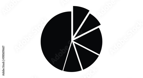 A black pie chart with five segments presented as a striking silhouette