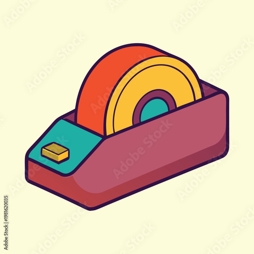 Retro Style Tape Dispenser with Orange and Yellow Tape Roll