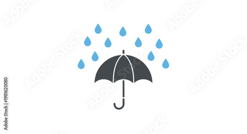 Black umbrella in the rain.