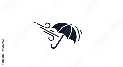 Black Windy Umbrella Icon Symbol.