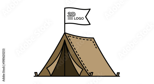 Brown Tent with Flag Pole.