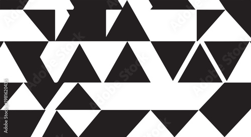 Geometric triangle pattern, black and white shapes, abstract background, vector design element