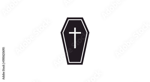 Coffin with white cross symbol.