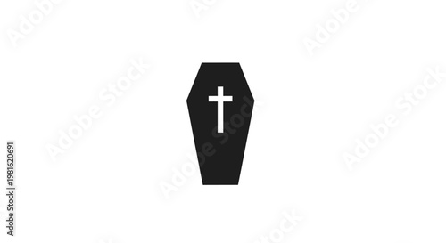 Coffin with white cross symbol.