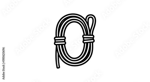 Coiled rope with tied loop.