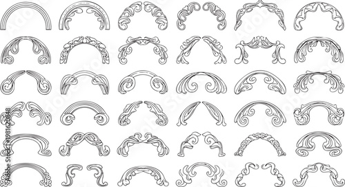 Vintage Decorative Baroque Arch and Swirl Ornament Icon Set