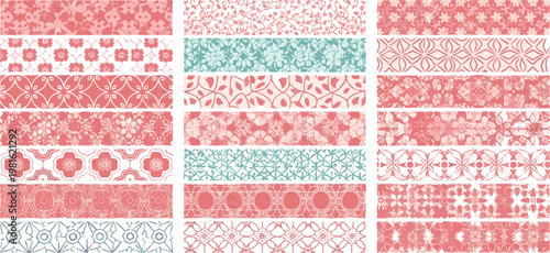 Japanese Floral Pattern and Vintage Sakura Seamless Border Set