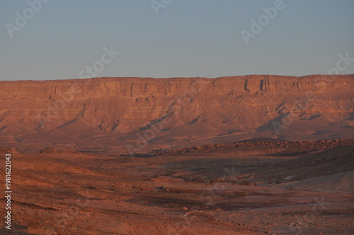 Desert landscape at sunset highlighting rock formations and warm colors in the Negev Desert