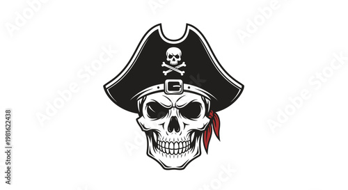Pirate Skull with Tricorne Hat and Crossed Bones - Graphic Illustration
