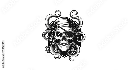 Pirate Skull with Tentacles Illustration - Dark Nautical Design