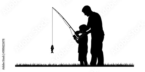 Father and son fishing a silhouette of bonding and outdoor recreation