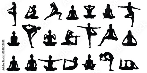 Yoga silhouettes a collection of diverse poses for wellness and mindfulness