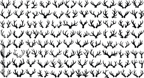 Dense pattern of black reindeer silhouettes on a white background festive holiday design