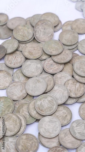 Old Indian Vintage Coins Close-Up – Antique Currency and Historical Metal Texture