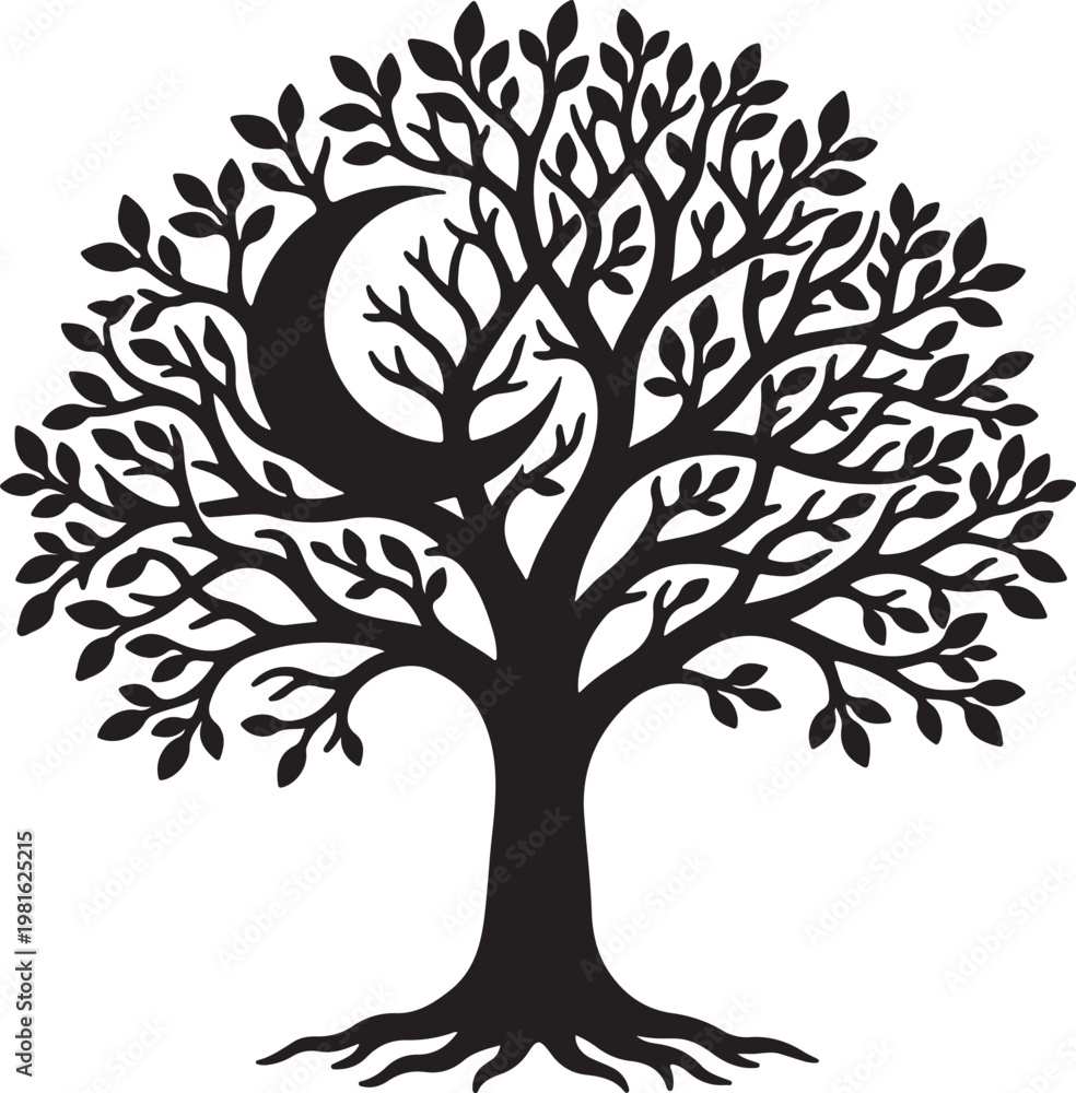 Obraz premium Maple Tree with Leaves Silhouette, Summer Nature Vector, Park Landscape Graphic, Tree Logo