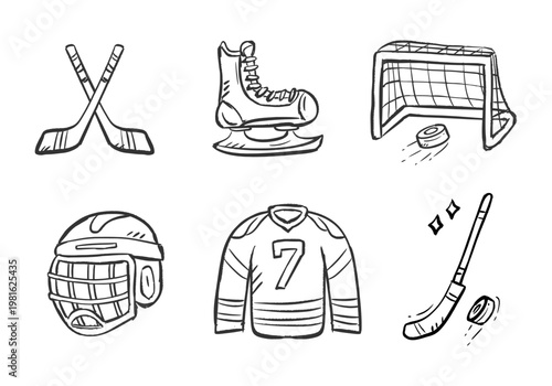 Photography Ice hockey doodle set
