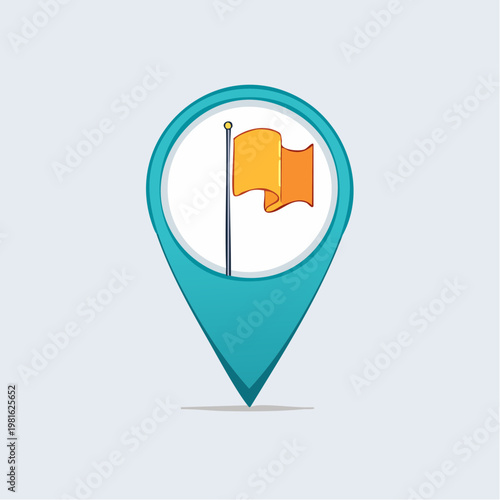 Minimalist Map Pin Location Icon With Orange Flag Graphic