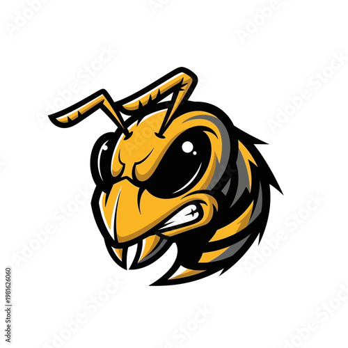 Robust Masculine Bee Head Logo: Bold Thick Lines, Determined Expression, Powerful