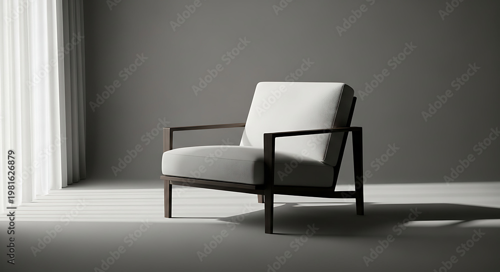 Fototapeta premium Modern minimalist staircase with geometric patterned wall in a bright room