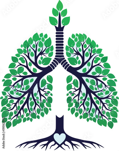 Creative illustration showing human lungs shaped like a tree to symbolize respiratory health and environmental awareness for the planet earth