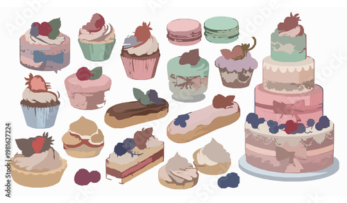 Vintage patisserie dessert hand-drawn vector