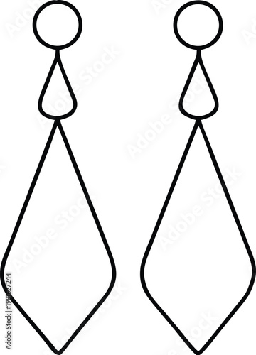 Sleek Minimalist Outline Drawing of Two Geometric Dangle Earrings with Diamond Shapes